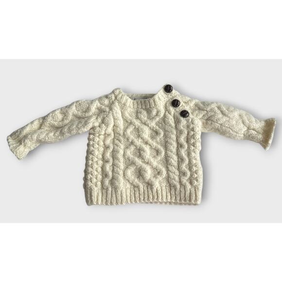 Aran Sweater Market 100% Merino Wool Sweater Shoulder Buttons Baby Size Small - Picture 2 of 15